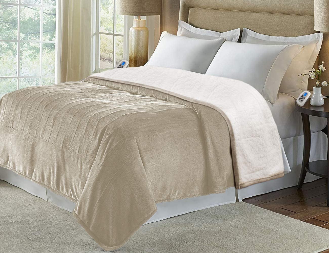Electric Blanket Queen,Heated Blanket Throw with 10 Heat Settings/Safety 10 Hours Auto-Off Dual Controllers 84"x90" Linen