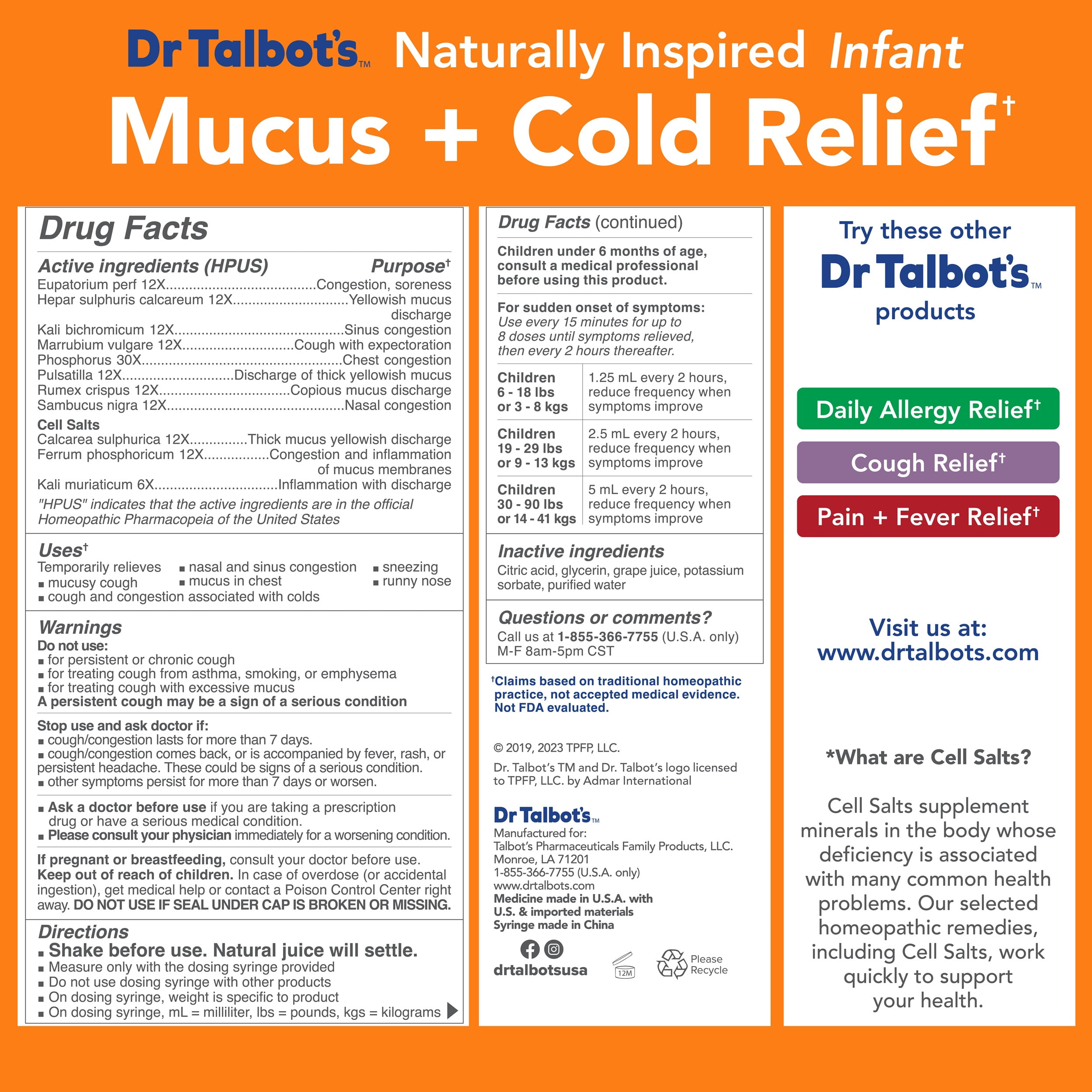Dr. Talbot's Homeopathic Infant Mucus and Cold Relief with Cell Salts, 4 fl oz