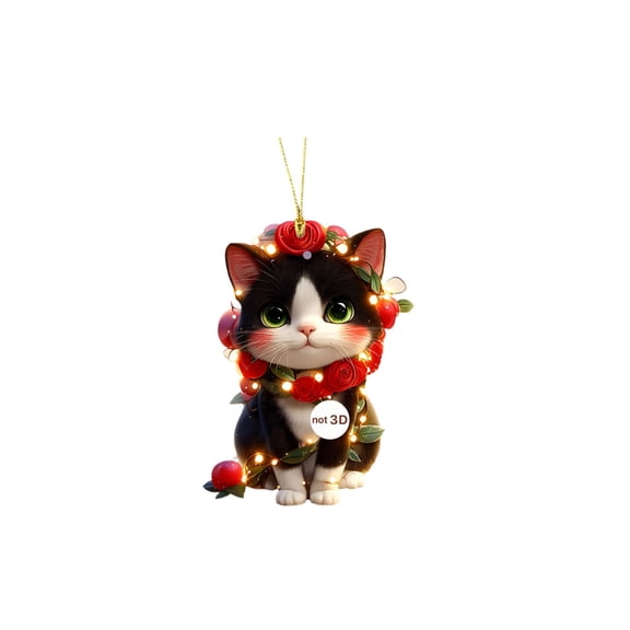 Valentine's Cat Acrylic Ornaments, Hanging Cat 2D Flat Ornament,Acrylic Flower Cat Pendant Car Rear View Mirror Hanging Pendant For Valentines's Day Decoration