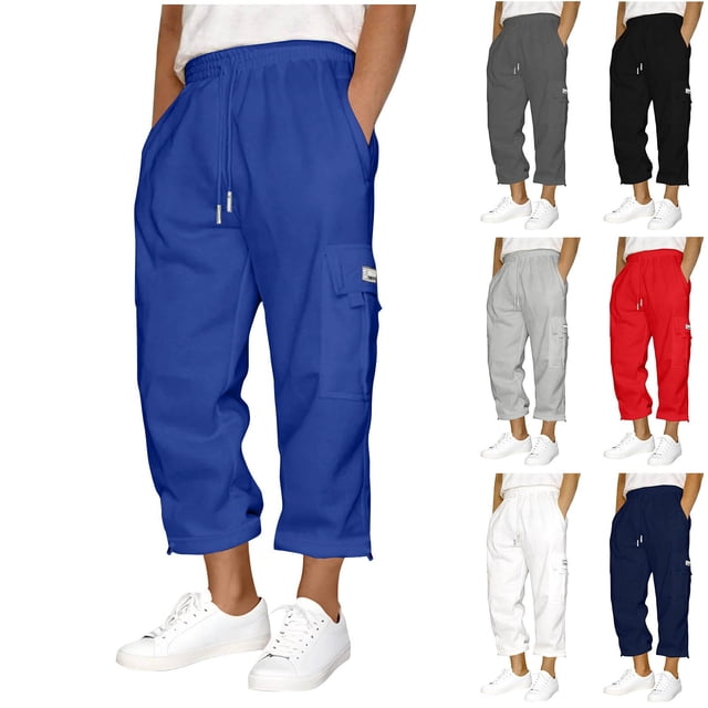 HomeGardon Mens Cargo Pants with Multi Pockets Drawstring Elastic Waist Straight Leg Casual Full Length Fleece Cargo Sweatpants,Sizes S-5XL