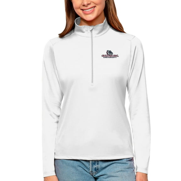 Women's Antigua White Gonzaga Bulldogs Tribute Quarter-Zip Pullover Top