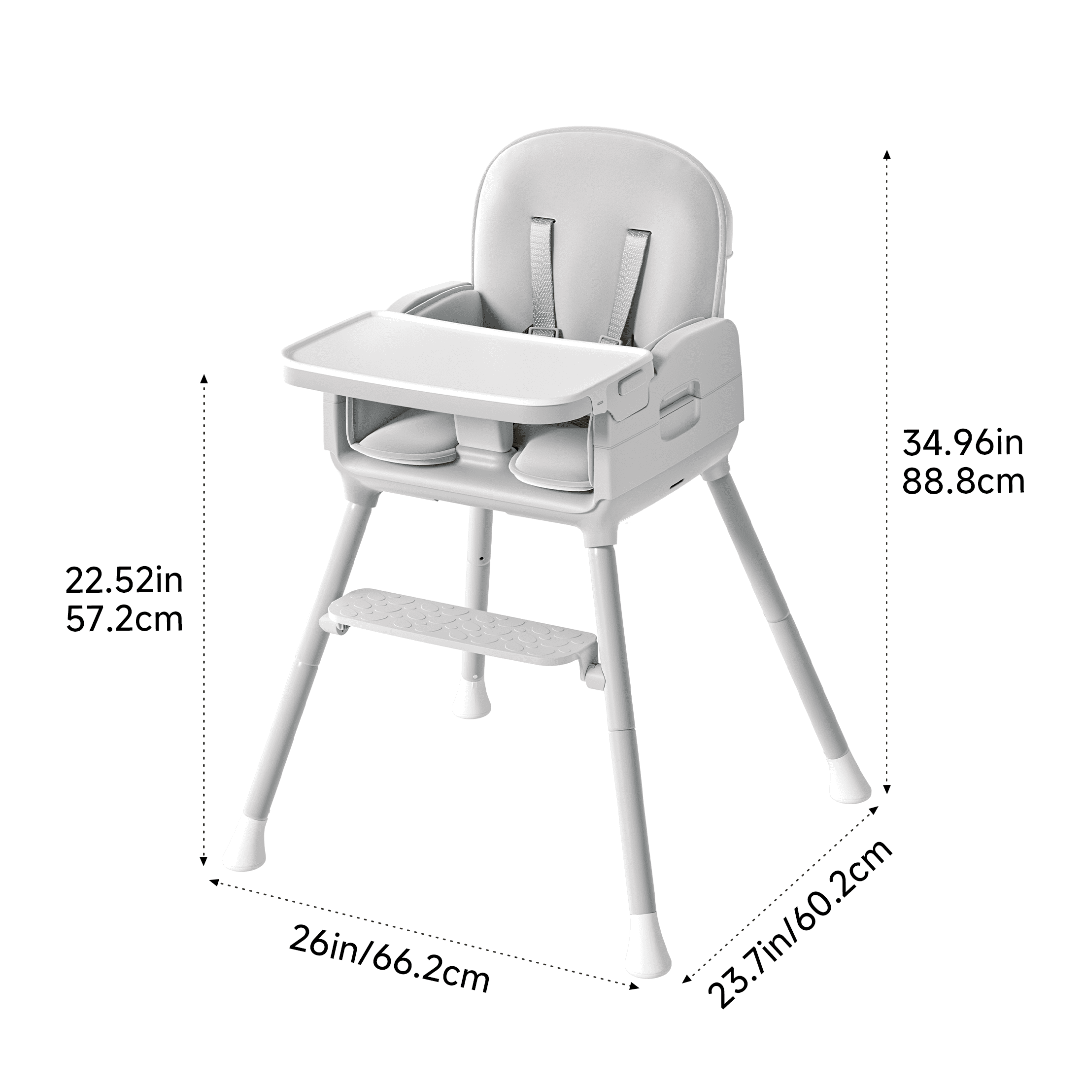 Babyomi 3-in-1 foldable Baby high chair, convertible highchairs for babies and toddlers with Adjustable Legs & Dishwasher Safe Tray, for6 months to 5 years old，Grey