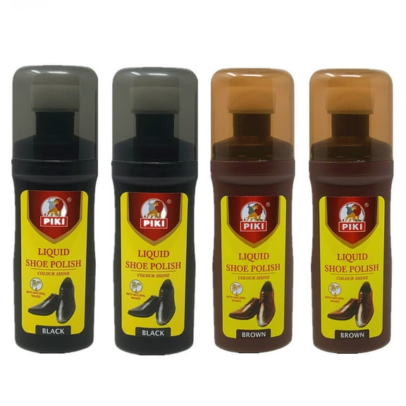 4 Pack of PIKI 60ML Shine Instant Liquid Shoe Polish 2oz (Black & Brown)