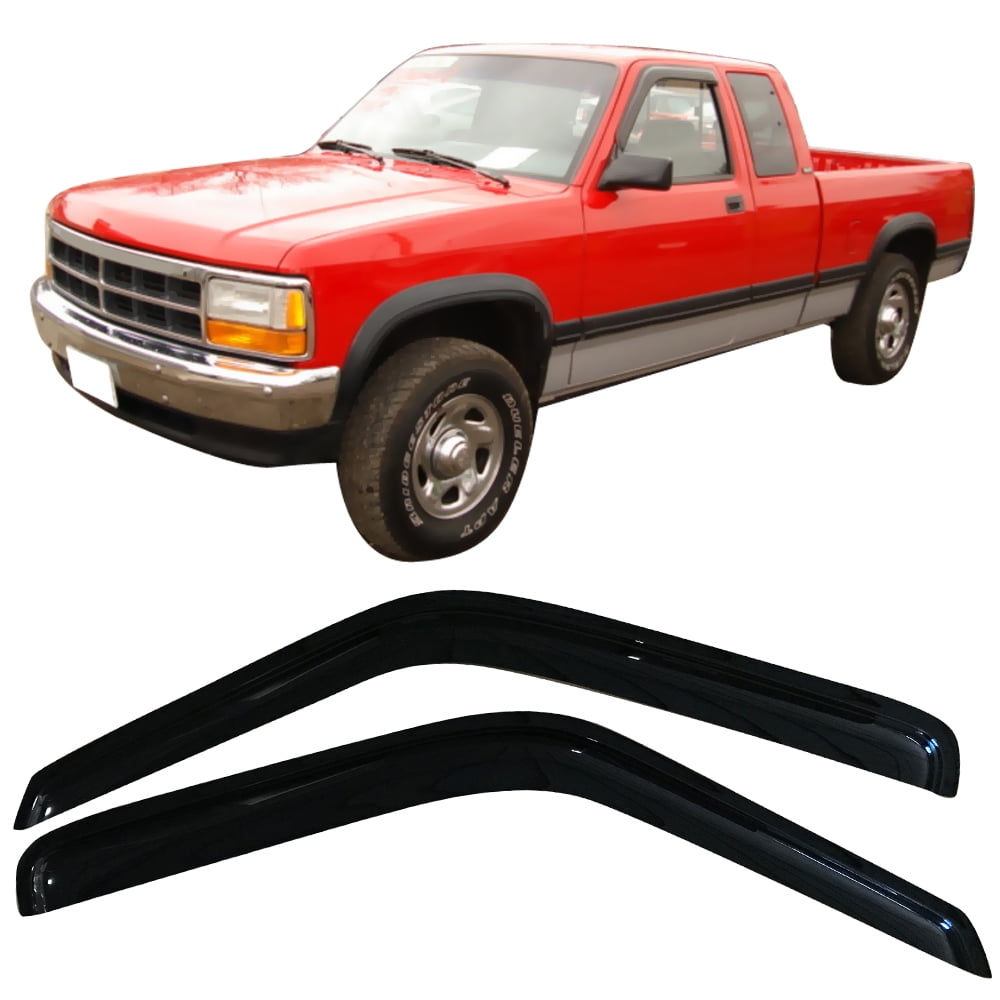 Ikon Motorsports Compatible with 87-96 Dodge Dakota Acrylic Window Visors Vent Windshield Deflector Rain Guard 2Pc Set Outside Mount 1987 1988 1990 1991 1992 1993 1994 1995 1996