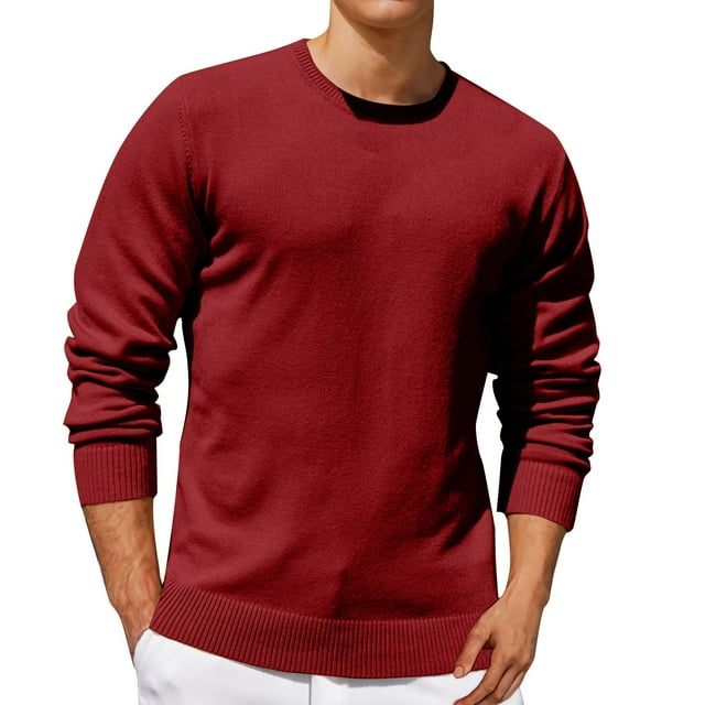 Jalioing Men's Crew Neck Sweaters Casual Basic Long Sleeve Pullover Sweater Fall Winter Solid Color Knit Shirts