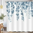 thumbnail image 2 of Shower Curtain Blue Eucalyptus Shower Curtains for Bathroom, Watercolor Plant Leaves Shower Curtain Set with Hooks, Rustic Fabric Cloth Bathroom Curtains, 72X72in, 2 of 5