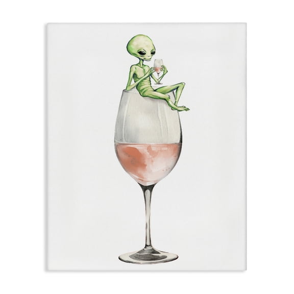 Stupell Industries Eclectic Lounging Alien on Wine Glass Canvas Art, 16 x 20, by Lil' Rue