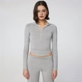 thumbnail image 4 of Sudadera Deportiva de Cuello Alto con Cremallera de un Cuarto para Mujer Gris L, 4 of 10