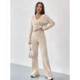 thumbnail image 4 of Womens Knit Pajama Sets V-Neck 2 Piece Outfits Casual Matching Lounge Set Long Sleeve Sweater Tops and Pants  M, 4 of 8