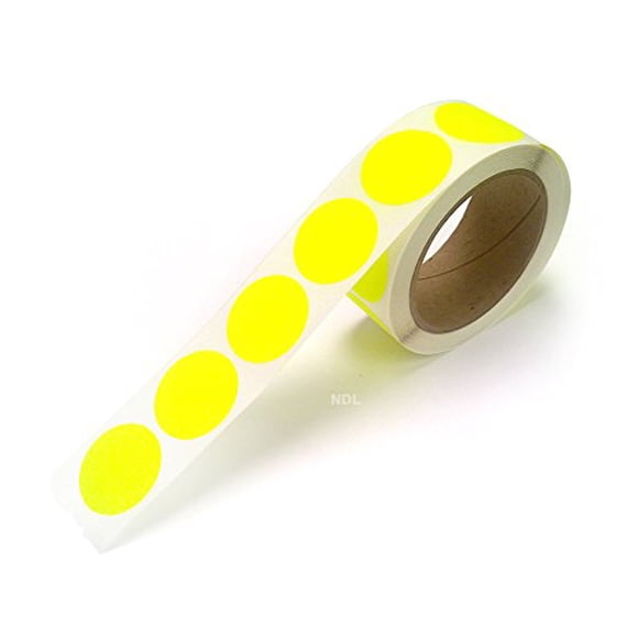 Pegatinas De Codificación De Colores En Blanco Con Superficie Grabable, 500 Etiquetas Permanentes Por Rollo (Círculo Amarillo Fluorescente De 1,5 Pulgadas)