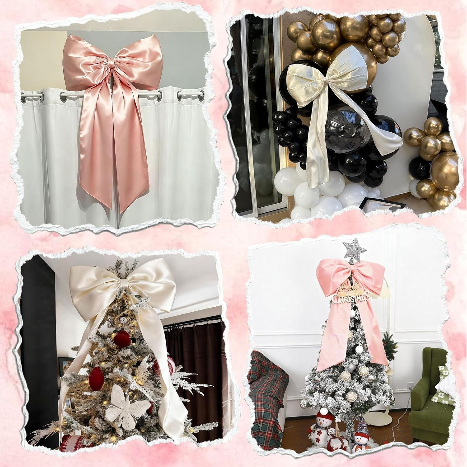 Giant Bow Decoration Big Cream White Large Coquette Bow for Backdrop Birthday Party Room Wall Wedding Bride Decor, Ribbon Tie Hanging Gift Coquette Wall Decor (Satin, Internal Stability Layer)