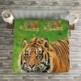 thumbnail image 3 of Ambesonne Tiger Quilted Bedspread Set 3 Pcs, Sumatran Feline Ambush, Queen Size, Green Orange, 3 of 3