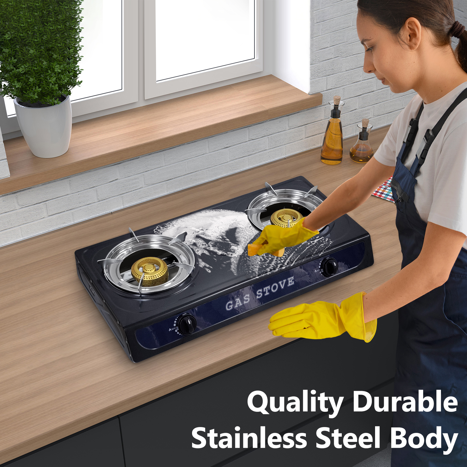 GRACEALL Propane Stove 2 Burners for Outdoor Cooking, Portable Gas Stove Double Burner with CSA LPG Hose, Auto Ignition 17000 BTU Propane Stove