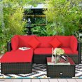 thumbnail image 3 of Patiojoy 4-Piece Outdoor Rattan Sectional Loveseat Couch Conversation Sofa Set with Storage Box &Coffee Table Red, 3 of 6