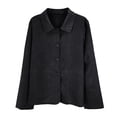thumbnail image 4 of COMVALUE Womens Cotton Linen Shirts Jacket Long Sleeve Button Down Blazer Lightweight Casual Lapel Cardigans Summer Blouses Black for Size XXL, 4 of 4
