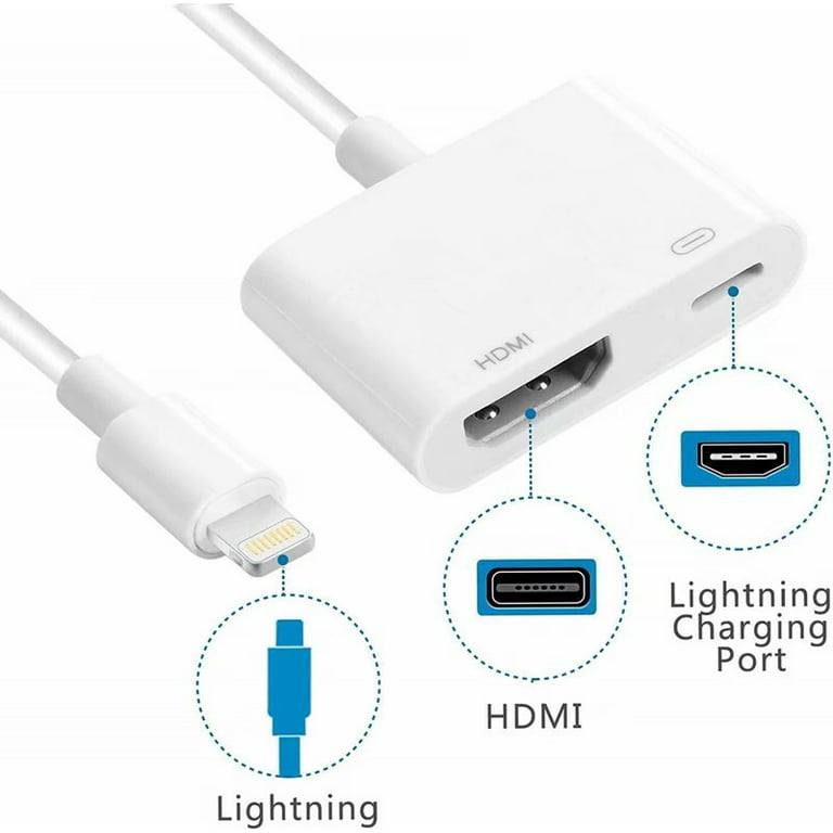 Lightning Digital AV Adapter,1080P Lightning to HDMI Screen HDMI Connector Need Charging Power Support iPhone 11 Pro/XR/Xs/X/8/7 Plus,iPad to TV Projector Monitor Support All iOS Walmart.com