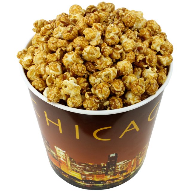 LMHF, 1-Gallon Gold Chicago Skyline Reusable Plastic Bucket Tin, Caramel Flavor, Gourmet Popcorn Snack, Gluten Free - Christmas/Holiday Gift