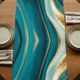 thumbnail image 5 of Teal Marble Table Runner, Modern Abstract Gold Fluid Art Washable Cotton Linen Table Runners 36 Inches Long, Dresser Scarf Runner for Nightstand/End Tables/Round Tables 13''x36'', 5 of 9