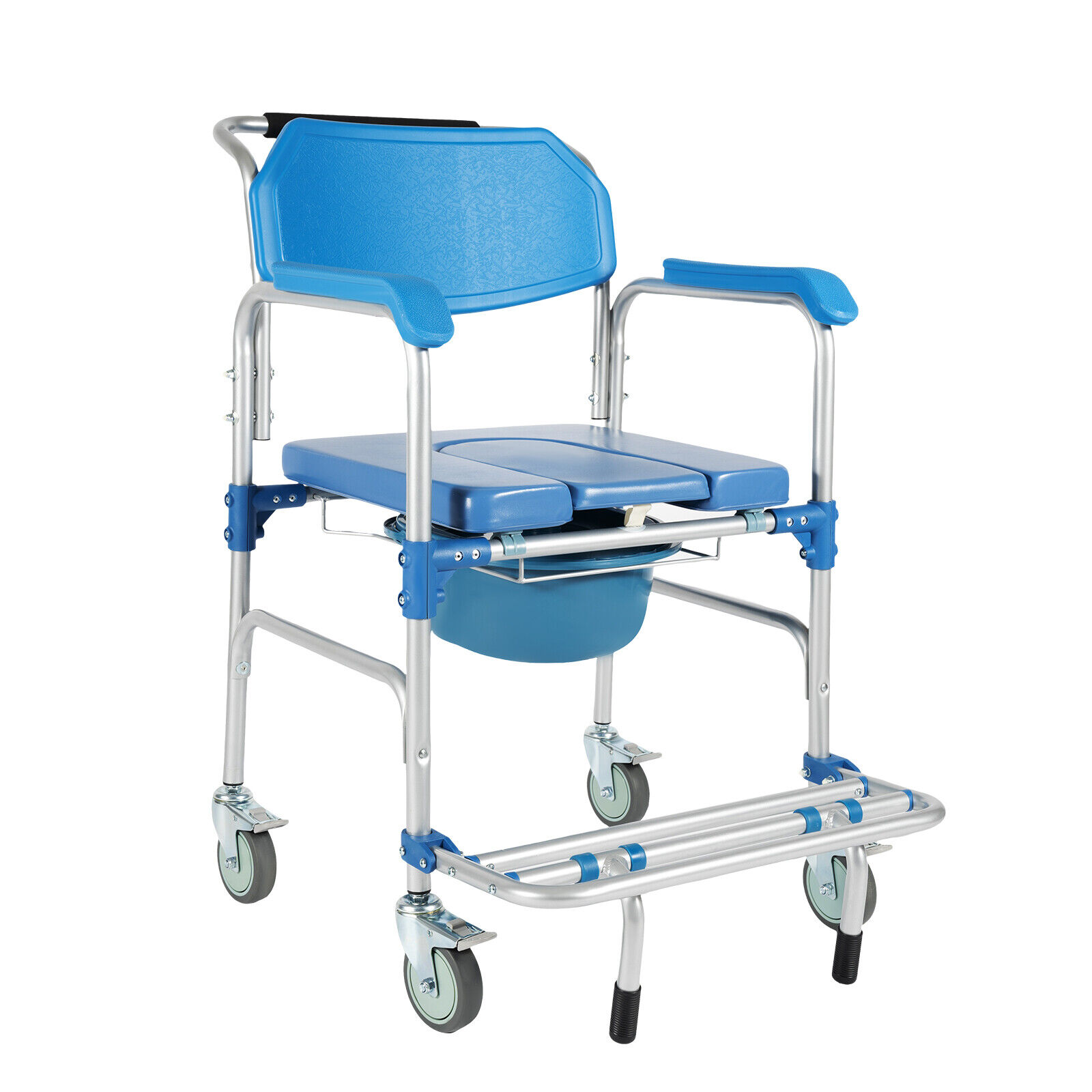 Elderly Shower Wheelchair,350lb Beside Commodes,Shower Potty Transport Chair,Bath Wheelchair Hight Adjustable,Flip Up Footrests Perfect for Handicap Disabled Travel Use