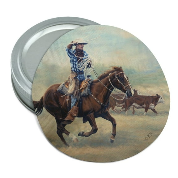Cattle Drive Western Cowboy In the Loop Round Rubber Non-Slip Jar Gripper Lid Opener