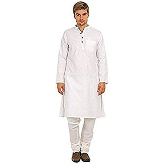 Royal Men's Cotton Blend Straigh Kurta White