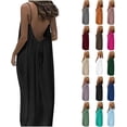 thumbnail image 4 of Backless Cami Dresses for Women Cami Lounge Dress Sleeveless House Dress Long Sundress with Back Tie Black L, 4 of 4
