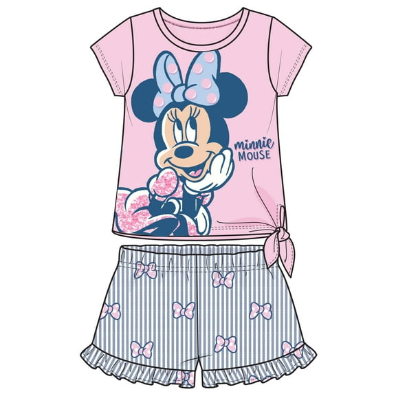 Disney Minnie Mouse Purple Bow, Girls Short Set, Newborn-24M