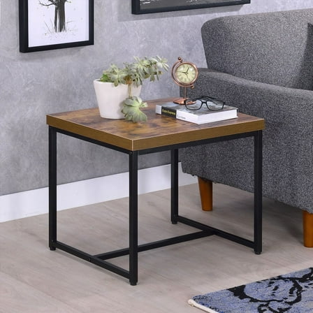 Weathered Oak and Black Rectangular End Table for Rustic Living