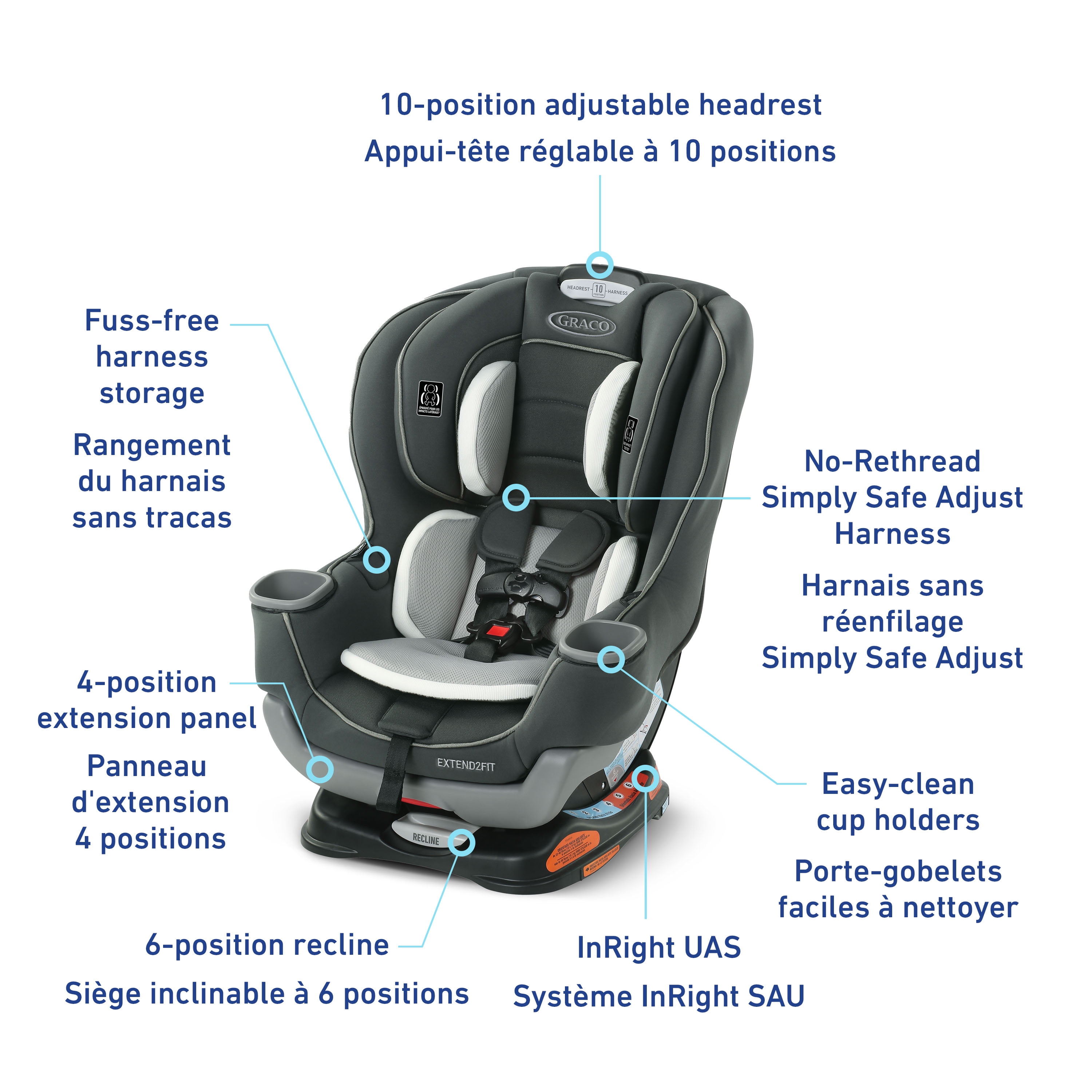 Graco Extend2Fit 2-in-1 Convertible Car Seat, 1.8-30 kg (4-65 lb), Forward & Rear-Facing, Carter