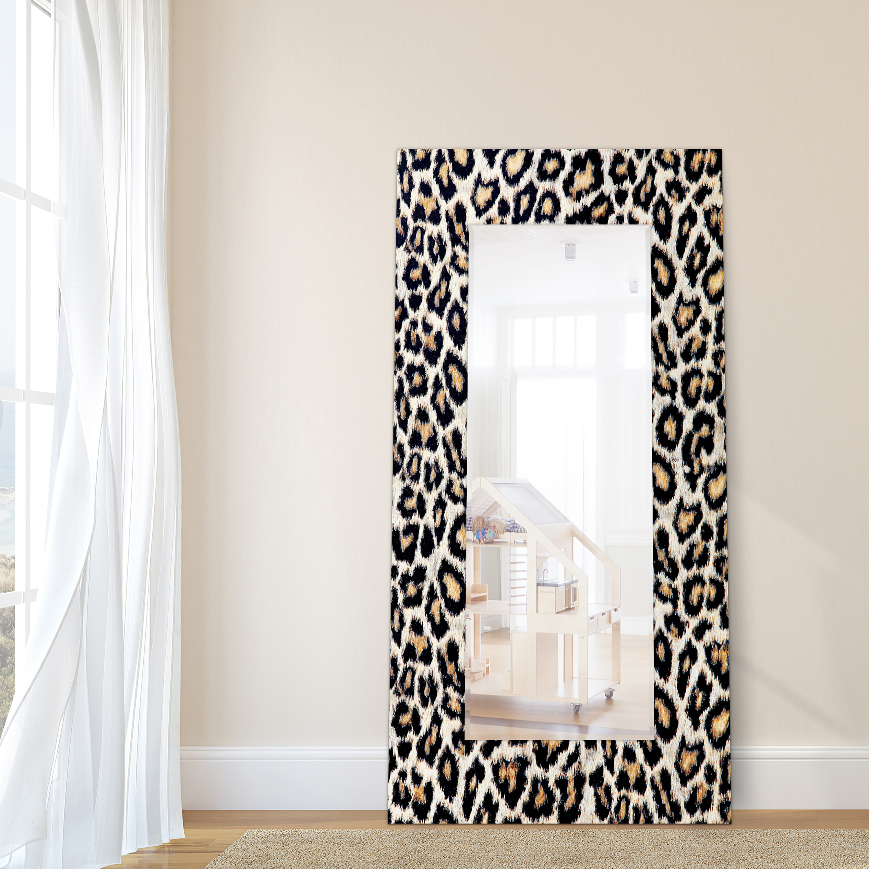 Empire Art Direct Leopard Rectangular Beveled Mirror on Free Floating Reverse Printed Tempered Art Glass, 72" x 36" x 0.4", Ready to Hang