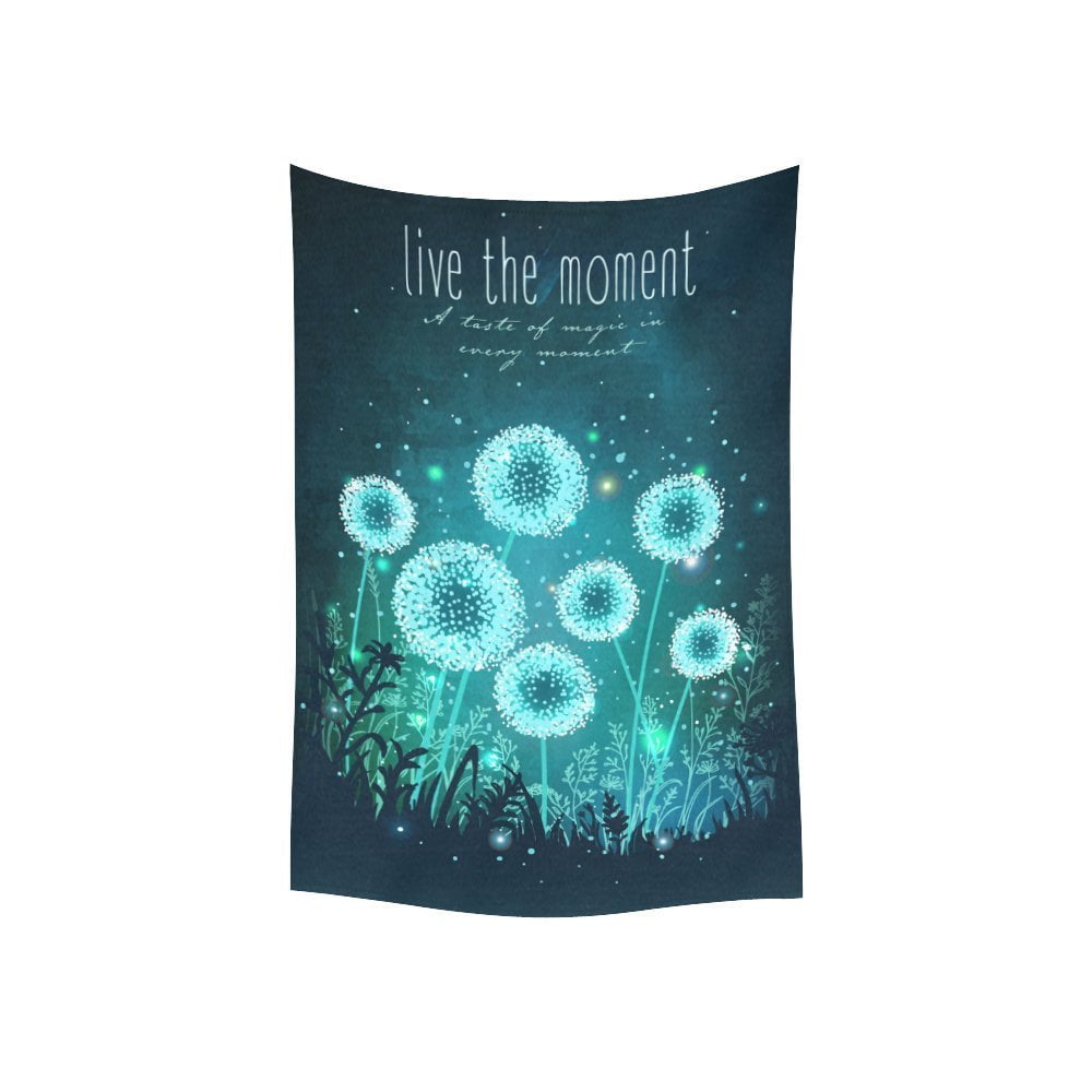 Gckg magical dandelion fantasy starry night tapestry wall hanging inspirational quote turquoise wall decor tapestry 60x90 inches