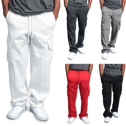 Men's Urban Straight Leg Jogger Heavy Weight Fleece Cargo Pocket Sweat Pants