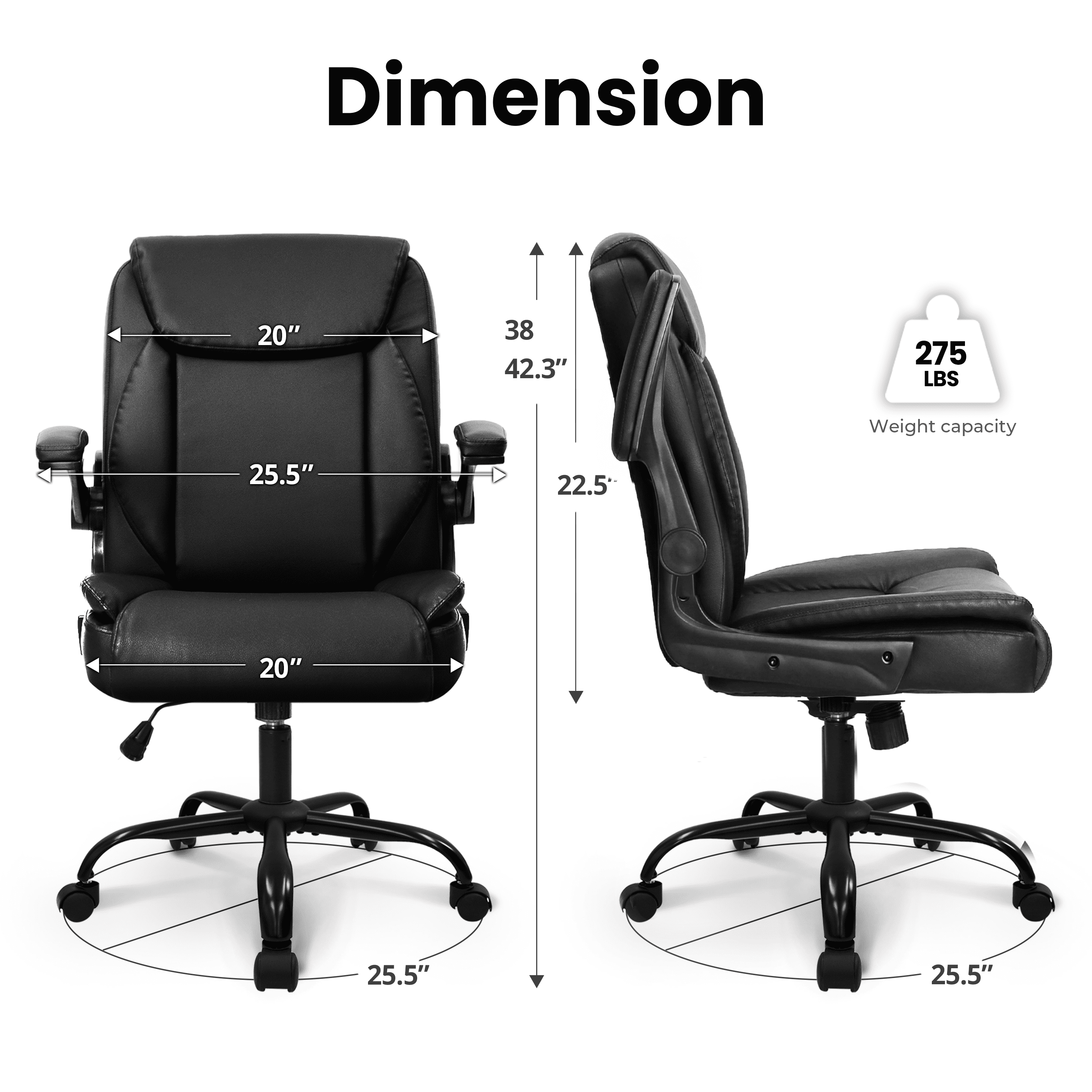 NEO CHAIR Desk Office Gaming Computer Chair Ergonomic Executive Mid-Back Leather with Adjustable Padded Flip-Up Armrests Cushion Wheels Swivel for Home Study Task (All Black)