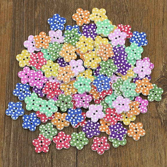 Yesbay 100 Pcs Lovely Wooden Buttons DIY Sewing Scrapbooking Flower Dots Mixed 15 X 2mm