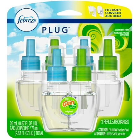 Scent Refill - Febreze Plug Air Freshener Scented Oil Refill, Gain Original Scent, 3 Count