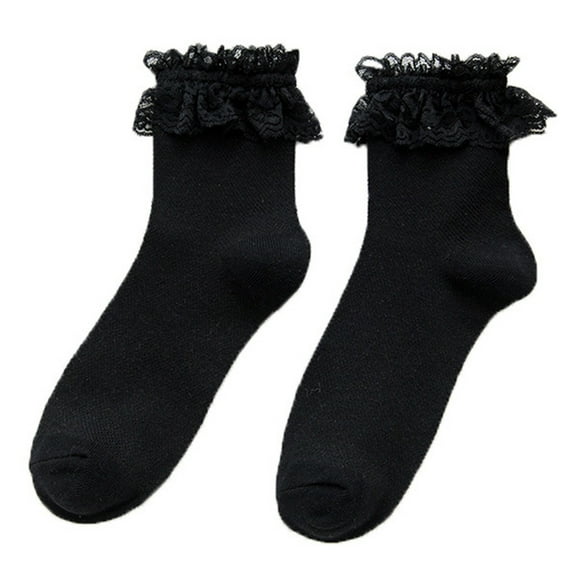 Lace Socks, Audhol Winter Socks 1 Pair Ladies Socks Solid Color Lace Short Tube Mesh Hollow Out Socks Streetwear White Ruffle Socks Black One Size