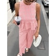 thumbnail image 3 of Womens 2 Piece Gingham Plaid Set Sleeveless Ruffle Tank Top Wide Leg Pants Summer Matching Lounge Outfits, 3 of 8