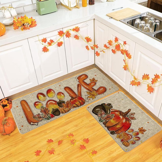 Feltree Kitchen Thickened Floor Mat Autumns Pumpkin Oil Absorbent Water Absorbent Foot Mat Thanksgiving Home Decor Entry Door Mat