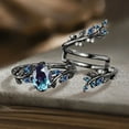 thumbnail image 2 of Leaf Alexandrite Engagement Ring Set- 14K Black Gold Vermeil- Twig Cluster Enhance Unique Wedding Band, 2 of 5