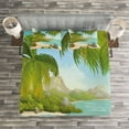 thumbnail image 3 of Ambesonne Tropical Quilted Bedspread Set 3 Pcs, Palm Trees and Rocks, King Size, Aqua Green, 3 of 3