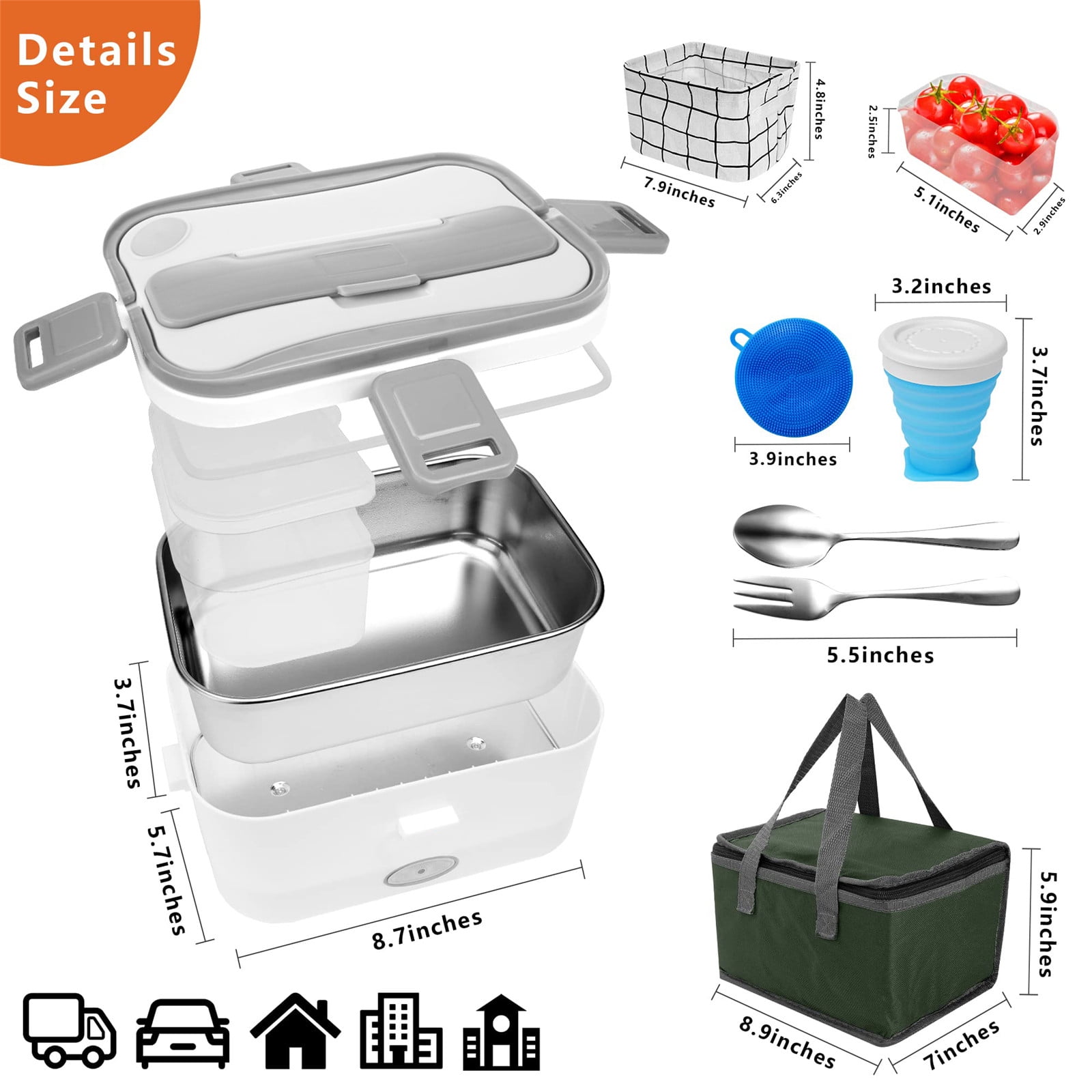 GlamourGarden Alpha Solutions Thermal Leakproof Stainless Steel Electric Heating Lunch Box