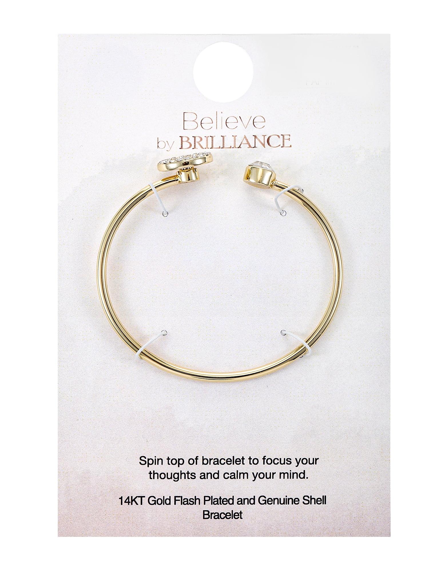 Believe by Brilliance 14KT Gold Flash Plated, CZ and Mother-of-Pearl Meditation Bracelet, Fidget Spin Feature, 1 Piece