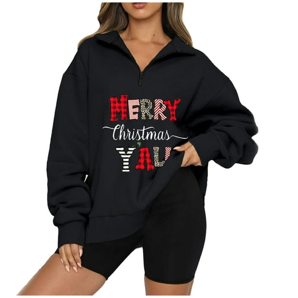 Sudaderas Navideñas de Cuello Redondo Para Mujer Otoño Invierno Casual Temperamento Moda Felpa Cálido Underlay Estampado Suéter Manga Larga Top Odeerbi ODB192497