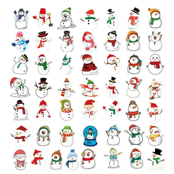 JIhuahe 50-Piece Winter Snowman Sticker Set for Christmas Holiday, DIY Scrapbooking and Card Making Decorations, Waterproof Vinyl Stickers for Kids Crafts