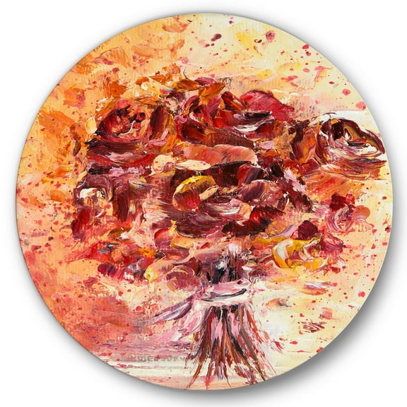 Designart 'Ancient Red Fresh Flowers Bouquet' Traditional Circle Metal Wall Art 36x36 - Disc of 36