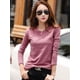 thumbnail image 3 of Camisetas de manga larga para mujer, Camisa de algodón con botones verdes y cuello en V, Color sólido, café coreano, Tops sueltos suaves 2024, 3 of 5