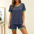 thumbnail image 2 of Pajamas for Women Set Dqueduo Women's Solid Color Crew Neck Short Sleeve Top & Shorts Pajama Set – Contrast Piping Loungewear, 2 of 7