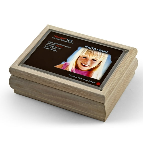 4" X 6" White Washed Photo Frame Music Box With New "Pop-Out" Lens System - Hava Nagila (Alicia Jonas)