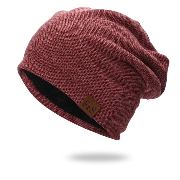WGRFFH Mens Winter Beanie Hat,Warm Fleece Lined Skull Cap,Slouch Beanie Skull Cap,Reversible Women Windproof Watch Hat,Knit Warm Unisex,Long Baggy Hip-Hop Fall Winter Hat Red