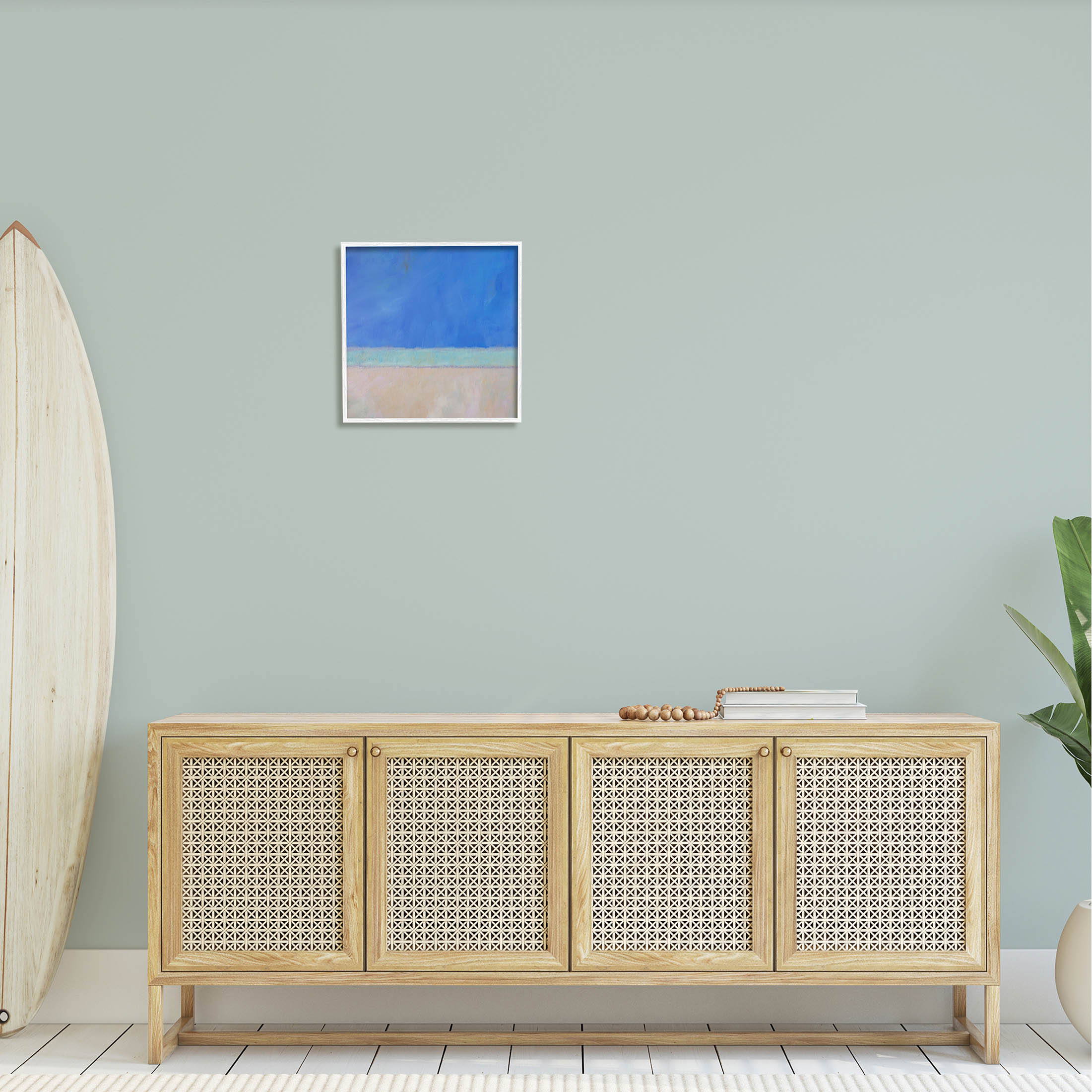 Stupell Industries Abstract Blocked Landscape Blue Stripe Painting White Framed Art Print Wall Art, Design by Carol Young